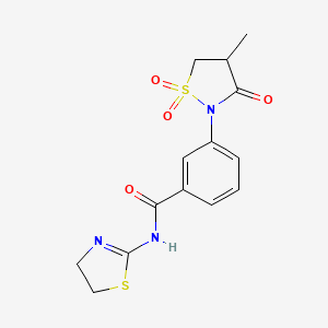 molecular formula C14H15N3O4S2 B5149976 N-(4,5-dihydro-1,3-thiazol-2-yl)-3-(4-methyl-1,1-dioxido-3-oxo-2-isothiazolidinyl)benzamide 