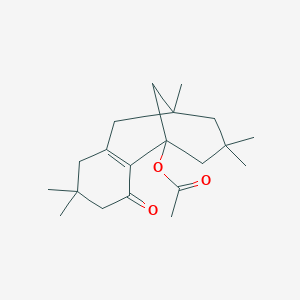 molecular formula C20H30O3 B514998 5,5,9,11,11-Pentamethyl-3-oxotricyclo[7.3.1.0~2,7~]tridec-2(7)-en-1-yl acetate 