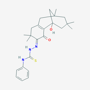 molecular formula C25H33N3O2S B515003 1-hydroxy-5,5,9,11,11-pentamethyltricyclo[7.3.1.0~2,7~]tridec-2(7)-ene-3,4-dione 4-(N-phenylthiosemicarbazone) 