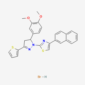 molecular formula C28H24BrN3O2S2 B5150030 2-[5-(3,4-dimethoxyphenyl)-3-(2-thienyl)-4,5-dihydro-1H-pyrazol-1-yl]-4-(2-naphthyl)-1,3-thiazole hydrobromide 