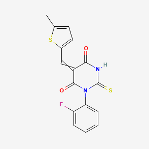 molecular formula C16H11FN2O2S2 B5150140 1-(2-fluorophenyl)-5-[(5-methyl-2-thienyl)methylene]-2-thioxodihydro-4,6(1H,5H)-pyrimidinedione 
