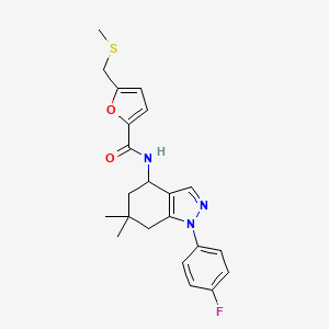 molecular formula C22H24FN3O2S B5150212 N-[1-(4-fluorophenyl)-6,6-dimethyl-4,5,6,7-tetrahydro-1H-indazol-4-yl]-5-[(methylthio)methyl]-2-furamide 