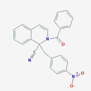 molecular formula C24H17N3O3 B515023 2-Benzoyl-1-{4-nitrobenzyl}-1,2-dihydro-1-isoquinolinecarbonitrile 