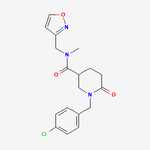 molecular formula C18H20ClN3O3 B5150905 1-(4-chlorobenzyl)-N-(3-isoxazolylmethyl)-N-methyl-6-oxo-3-piperidinecarboxamide 