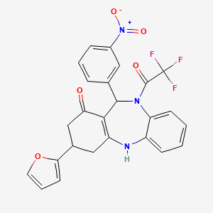 molecular formula C25H18F3N3O5 B5151082 3-(2-furyl)-11-(3-nitrophenyl)-10-(trifluoroacetyl)-2,3,4,5,10,11-hexahydro-1H-dibenzo[b,e][1,4]diazepin-1-one 