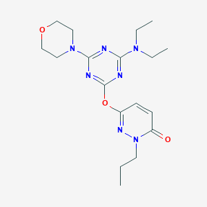 molecular formula C18H27N7O3 B5151090 6-{[4-(diethylamino)-6-(4-morpholinyl)-1,3,5-triazin-2-yl]oxy}-2-propyl-3(2H)-pyridazinone 