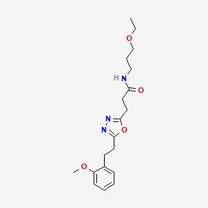 molecular formula C19H27N3O4 B5151199 N-(3-ethoxypropyl)-3-{5-[2-(2-methoxyphenyl)ethyl]-1,3,4-oxadiazol-2-yl}propanamide 