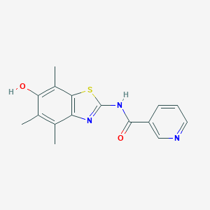 molecular formula C16H15N3O2S B051514 3-Pyridinecarboxamide,n-(6-hydroxy-4,5,7-trimethyl-2-benzothiazolyl)- CAS No. 120164-63-8