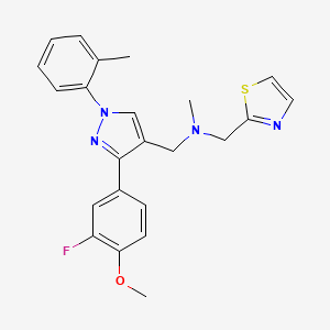 molecular formula C23H23FN4OS B5151432 1-[3-(3-fluoro-4-methoxyphenyl)-1-(2-methylphenyl)-1H-pyrazol-4-yl]-N-methyl-N-(1,3-thiazol-2-ylmethyl)methanamine 