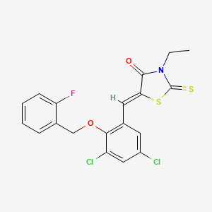 molecular formula C19H14Cl2FNO2S2 B5151438 5-{3,5-dichloro-2-[(2-fluorobenzyl)oxy]benzylidene}-3-ethyl-2-thioxo-1,3-thiazolidin-4-one 