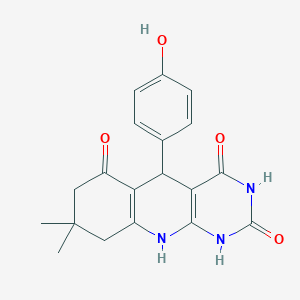 molecular formula C19H19N3O4 B5151721 5-(4-hydroxyphenyl)-8,8-dimethyl-5,8,9,10-tetrahydropyrimido[4,5-b]quinoline-2,4,6(1H,3H,7H)-trione 