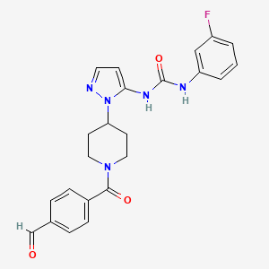 molecular formula C23H22FN5O3 B5151779 N-(3-fluorophenyl)-N'-{1-[1-(4-formylbenzoyl)-4-piperidinyl]-1H-pyrazol-5-yl}urea 
