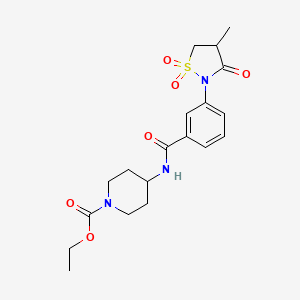molecular formula C19H25N3O6S B5151808 ethyl 4-{[3-(4-methyl-1,1-dioxido-3-oxo-2-isothiazolidinyl)benzoyl]amino}-1-piperidinecarboxylate 
