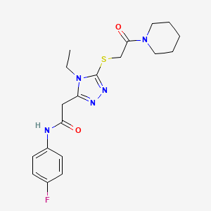 molecular formula C19H24FN5O2S B5152257 2-(4-ethyl-5-{[2-oxo-2-(1-piperidinyl)ethyl]thio}-4H-1,2,4-triazol-3-yl)-N-(4-fluorophenyl)acetamide 