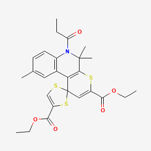 molecular formula C26H29NO5S3 B5152555 diethyl 5',5',9'-trimethyl-6'-propionyl-5',6'-dihydrospiro[1,3-dithiole-2,1'-thiopyrano[2,3-c]quinoline]-3',4-dicarboxylate 