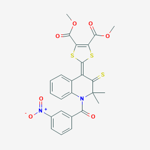 molecular formula C25H20N2O7S3 B515264 dimethyl 2-(1-{3-nitrobenzoyl}-2,2-dimethyl-3-thioxo-2,3-dihydro-4(1H)-quinolinylidene)-1,3-dithiole-4,5-dicarboxylate 