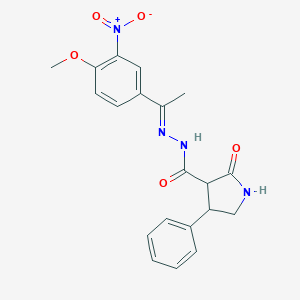 molecular formula C20H20N4O5 B515268 N'-(1-{3-nitro-4-methoxyphenyl}ethylidene)-2-oxo-4-phenyl-3-pyrrolidinecarbohydrazide 