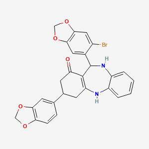 molecular formula C27H21BrN2O5 B5152739 3-(1,3-benzodioxol-5-yl)-11-(6-bromo-1,3-benzodioxol-5-yl)-2,3,4,5,10,11-hexahydro-1H-dibenzo[b,e][1,4]diazepin-1-one 