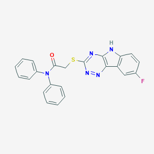 molecular formula C23H16FN5OS B515282 2-[(8-fluoro-5H-[1,2,4]triazino[5,6-b]indol-3-yl)sulfanyl]-N,N-diphenylacetamide 