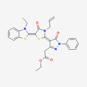 molecular formula C28H26N4O4S2 B5152933 ethyl {4-[3-allyl-5-(3-ethyl-1,3-benzothiazol-2(3H)-ylidene)-4-oxo-1,3-thiazolidin-2-ylidene]-5-oxo-1-phenyl-4,5-dihydro-1H-pyrazol-3-yl}acetate 