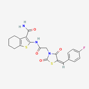 molecular formula C21H18FN3O4S2 B5152996 2-({[5-(4-fluorobenzylidene)-2,4-dioxo-1,3-thiazolidin-3-yl]acetyl}amino)-4,5,6,7-tetrahydro-1-benzothiophene-3-carboxamide 