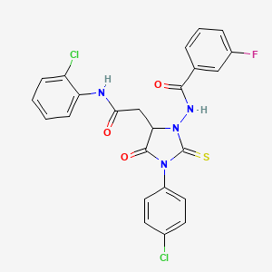 N-(3-(4-chlorophenyl)-5-{2-[(2-chlorophenyl)amino]-2-oxoethyl}-4-oxo-2-thioxo-1-imidazolidinyl)-3-fluorobenzamide