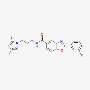 molecular formula C22H21FN4O2 B5153256 N-[3-(3,5-dimethyl-1H-pyrazol-1-yl)propyl]-2-(3-fluorophenyl)-1,3-benzoxazole-5-carboxamide 