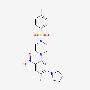 molecular formula C21H25FN4O4S B5153469 1-[4-fluoro-2-nitro-5-(1-pyrrolidinyl)phenyl]-4-[(4-methylphenyl)sulfonyl]piperazine 