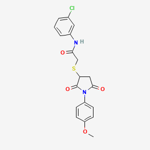 molecular formula C19H17ClN2O4S B5153563 N-(3-chlorophenyl)-2-{[1-(4-methoxyphenyl)-2,5-dioxo-3-pyrrolidinyl]thio}acetamide 