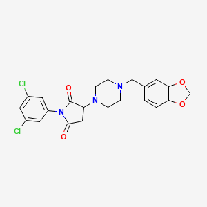 molecular formula C22H21Cl2N3O4 B5153569 3-[4-(1,3-benzodioxol-5-ylmethyl)-1-piperazinyl]-1-(3,5-dichlorophenyl)-2,5-pyrrolidinedione 