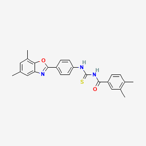 molecular formula C25H23N3O2S B5153907 N-({[4-(5,7-dimethyl-1,3-benzoxazol-2-yl)phenyl]amino}carbonothioyl)-3,4-dimethylbenzamide 