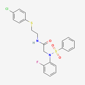 molecular formula C22H20ClFN2O3S2 B5153994 N~1~-{2-[(4-chlorophenyl)thio]ethyl}-N~2~-(2-fluorophenyl)-N~2~-(phenylsulfonyl)glycinamide 