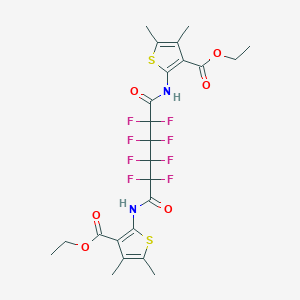 molecular formula C24H24F8N2O6S2 B515401 Ethyl 2-[(6-{[3-(ethoxycarbonyl)-4,5-dimethyl-2-thienyl]amino}-2,2,3,3,4,4,5,5-octafluoro-6-oxohexanoyl)amino]-4,5-dimethyl-3-thiophenecarboxylate 