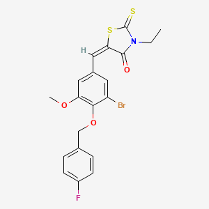 molecular formula C20H17BrFNO3S2 B5154181 5-{3-bromo-4-[(4-fluorobenzyl)oxy]-5-methoxybenzylidene}-3-ethyl-2-thioxo-1,3-thiazolidin-4-one 