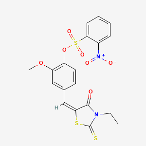 molecular formula C19H16N2O7S3 B5154417 4-[(3-ethyl-4-oxo-2-thioxo-1,3-thiazolidin-5-ylidene)methyl]-2-methoxyphenyl 2-nitrobenzenesulfonate 