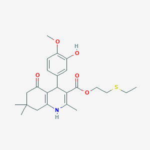 molecular formula C24H31NO5S B5154684 2-(ethylthio)ethyl 4-(3-hydroxy-4-methoxyphenyl)-2,7,7-trimethyl-5-oxo-1,4,5,6,7,8-hexahydro-3-quinolinecarboxylate 