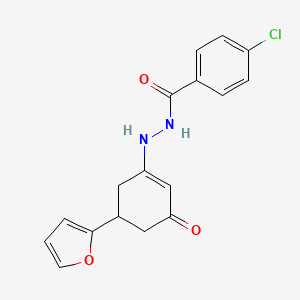 molecular formula C17H15ClN2O3 B5154699 4-chloro-N'-[5-(2-furyl)-3-oxo-1-cyclohexen-1-yl]benzohydrazide 
