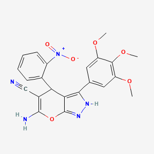 molecular formula C22H19N5O6 B5154775 6-amino-4-(2-nitrophenyl)-3-(3,4,5-trimethoxyphenyl)-1,4-dihydropyrano[2,3-c]pyrazole-5-carbonitrile 