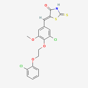 molecular formula C19H15Cl2NO4S2 B5154919 5-{3-chloro-4-[2-(2-chlorophenoxy)ethoxy]-5-methoxybenzylidene}-2-thioxo-1,3-thiazolidin-4-one 