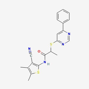 molecular formula C20H18N4OS2 B5155089 N-(3-cyano-4,5-dimethyl-2-thienyl)-2-[(6-phenyl-4-pyrimidinyl)thio]propanamide 