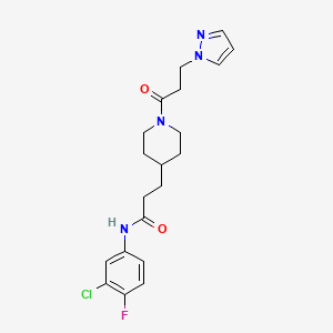 molecular formula C20H24ClFN4O2 B5155341 N-(3-chloro-4-fluorophenyl)-3-{1-[3-(1H-pyrazol-1-yl)propanoyl]-4-piperidinyl}propanamide 