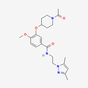 molecular formula C22H30N4O4 B5155437 3-[(1-acetyl-4-piperidinyl)oxy]-N-[2-(3,5-dimethyl-1H-pyrazol-1-yl)ethyl]-4-methoxybenzamide 