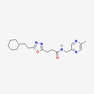 molecular formula C19H27N5O2 B5155495 3-[5-(2-cyclohexylethyl)-1,3,4-oxadiazol-2-yl]-N-[(5-methyl-2-pyrazinyl)methyl]propanamide 