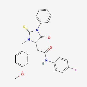 molecular formula C25H22FN3O3S B5155624 N-(4-fluorophenyl)-2-[3-(4-methoxybenzyl)-5-oxo-1-phenyl-2-thioxo-4-imidazolidinyl]acetamide 