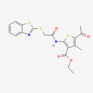 molecular formula C19H18N2O4S3 B5155641 ethyl 5-acetyl-2-{[(1,3-benzothiazol-2-ylthio)acetyl]amino}-4-methyl-3-thiophenecarboxylate 