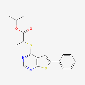 molecular formula C18H18N2O2S2 B5155657 isopropyl 2-[(6-phenylthieno[2,3-d]pyrimidin-4-yl)thio]propanoate 