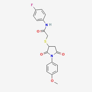 molecular formula C19H17FN2O4S B5155781 N-(4-fluorophenyl)-2-{[1-(4-methoxyphenyl)-2,5-dioxo-3-pyrrolidinyl]thio}acetamide 