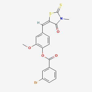 molecular formula C19H14BrNO4S2 B5155885 2-methoxy-4-[(3-methyl-4-oxo-2-thioxo-1,3-thiazolidin-5-ylidene)methyl]phenyl 3-bromobenzoate 