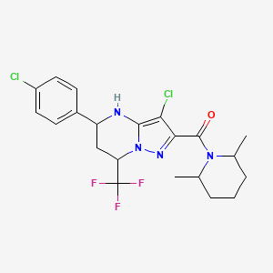 molecular formula C21H23Cl2F3N4O B5155968 3-chloro-5-(4-chlorophenyl)-2-[(2,6-dimethyl-1-piperidinyl)carbonyl]-7-(trifluoromethyl)-4,5,6,7-tetrahydropyrazolo[1,5-a]pyrimidine 