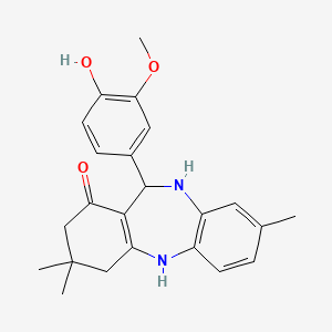 molecular formula C23H26N2O3 B5156161 11-(4-hydroxy-3-methoxyphenyl)-3,3,8-trimethyl-2,3,4,5,10,11-hexahydro-1H-dibenzo[b,e][1,4]diazepin-1-one 